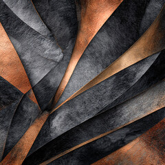 Metallic Symphony: Abstract design of overlapping, textured metallic surfaces in shades of gray and bronze, creating a sense of depth and geometric intrigue.