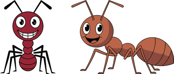 Two Cartoon Ants with Different Expressions
