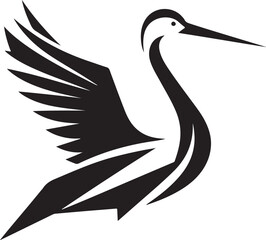 Fototapeta premium Long-beaked paper crane silhouette vector, ideal for origami art, minimalist designs, logo, and symbolic bird decor in EPS format.