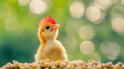 Adorable Baby Bird with Bright Red Crest and Soft Plumage