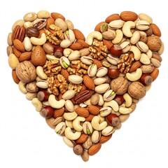 Fototapeta premium Heart-shaped arrangement of various nuts,