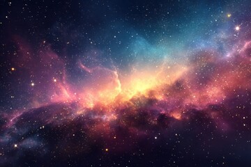 A stunning cosmic nebula filled with vibrant colors, stars, and swirling gases, showcasing the beauty of the universe