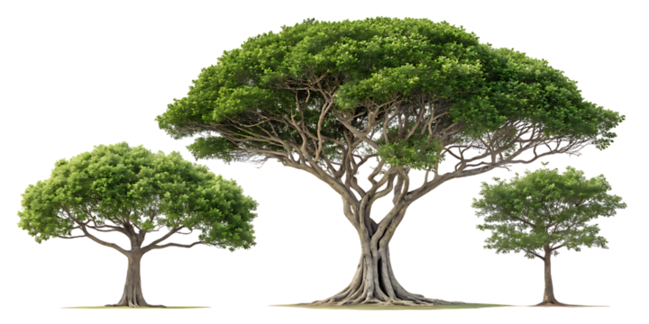 Ficus microcarpa (Chinese banyan, small-fruited fig, Malayan banyan, Indian laurel, or curtain fig) frontal set street trees, AI Generative