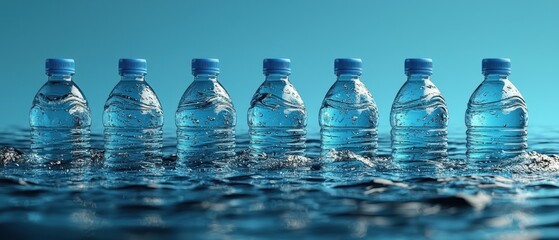 Several plastic bottles of water partially submerged in a body of water
