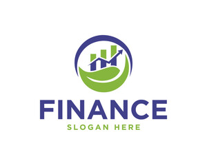Finance logo design with graph arrow and leaf element business vector template