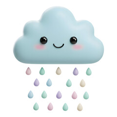 A smiling cartoon cloud with raindrops falling beneath.
