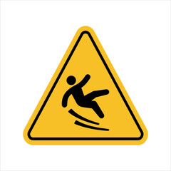 slippery floor warning sign with falling person symbol inside yellow triangle indicating hazard caution