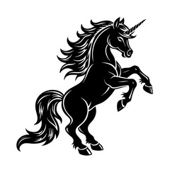 a silhouette of a unicorn rearing up vector art 