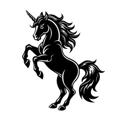 a silhouette of a unicorn rearing up vector art 