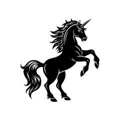 a silhouette of a unicorn rearing up vector art 