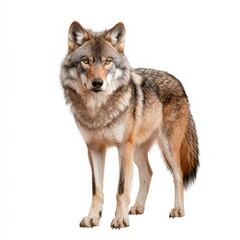 Fototapeta premium Majestic Wolf Standing Proudly Against White Background in Studio Capture