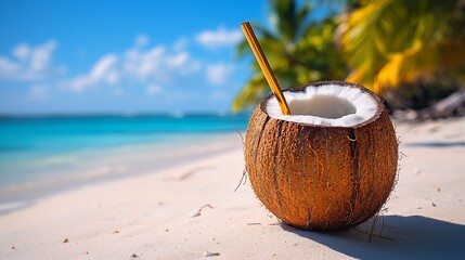 Refreshing coconut drink on a tropical beach (1)