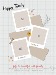 Family Photo College Mood board Template, Collage Grid Mock up Flyer Postcard Vector