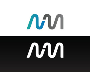 Abstract letter NM logo design vector template in teal and grey simple letter m logo in black and white