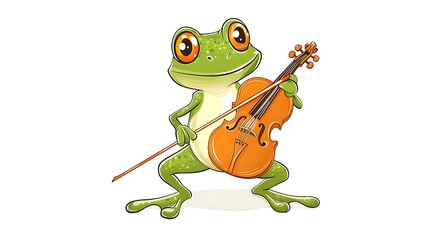 Obraz premium Cartoon frog playing cello