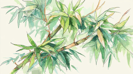Naklejka premium Bamboo - Ink painting style background illustration of bamboo