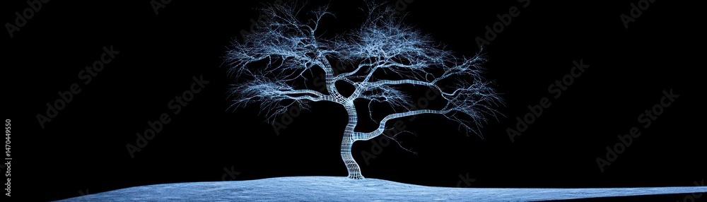 Poster a lone illuminated tree stands in the middle of darkness