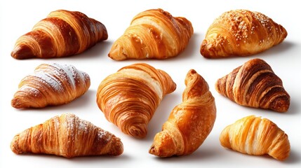Different types of croissants, isolated on a white background