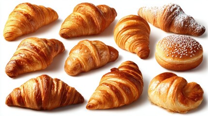Different types of croissants, isolated on a white background