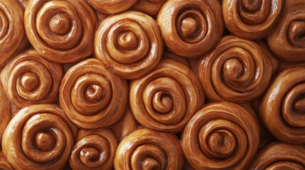 Delightful Morning Buns: A Close-Up of Sticky Cinnamon Pastries Piled High with Sweet Sugar Coating