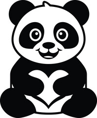 Sad Panda Silhouette Art, Minimal Sad Panda Drawing for Decor