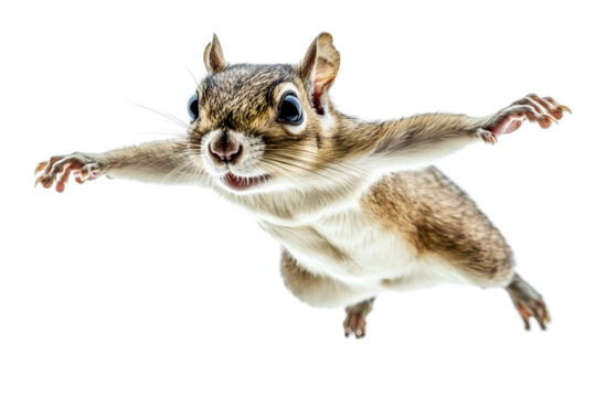 A nimble squirrel leaping through the air with excitement.