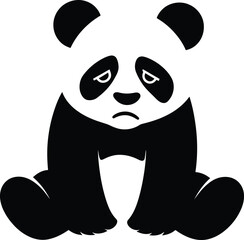 Panda in Hat Silhouette Drawing, Cute Panda with Hat for Wall Art