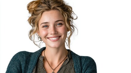 Happy young woman smiling with casual dress isolated on background