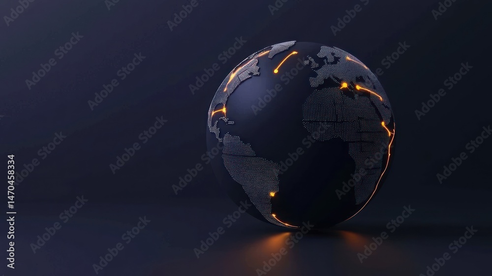 Poster A dark globe with illuminated connection pathways represents global data