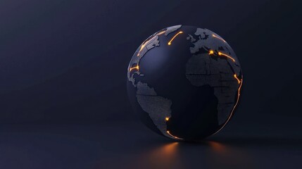 A dark globe with illuminated connection pathways represents global data