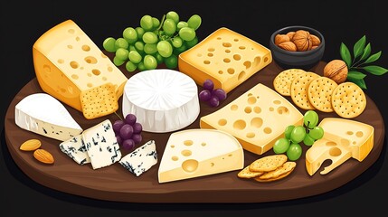 Gourmet Cheese Board with Grapes.