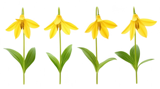 Four Yellow Fawn Lily Flowers in PNG Transparent Background Arrangement - Powered by Adobe