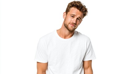 Obraz premium Handsome young man wearing casual white t-shirt, isolated on background
