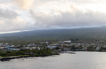 Scenic Coastal View of Kailua-Kona, Hawaii, with Distant Hills and Ocean