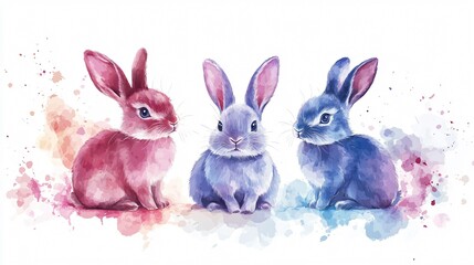 Obraz premium Adorable Bunny Rabbits Set on White Background for Easter Designs