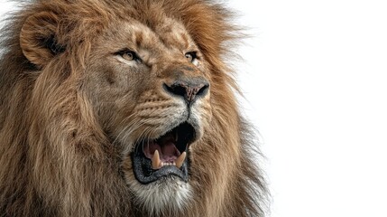 Obraz premium Roaring lion close-up isolated on background