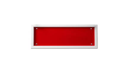 Red rectangular sign with white frame perfect for announcements, messages, or branding designs against a black background.