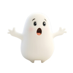 Cute cartoon ghost character with surprised expression.