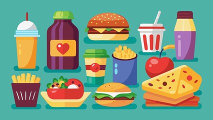 Flat Illustration Of Takeaway Fast Food And Drinks Assortment
