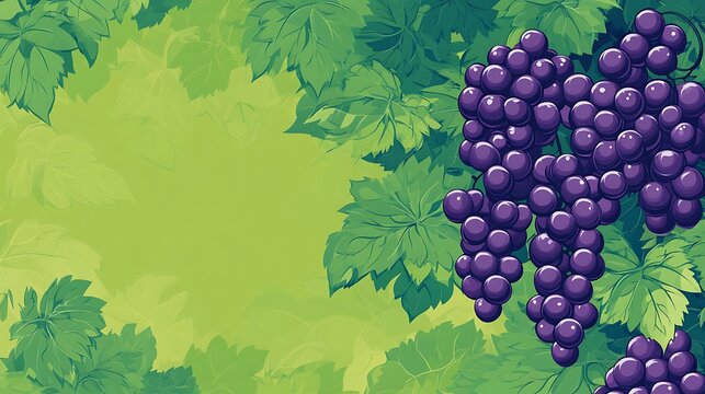 Ripe Grapes on Vine with Green Background.