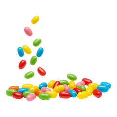 Jellybeans scattered, showing vibrant variety and colors
