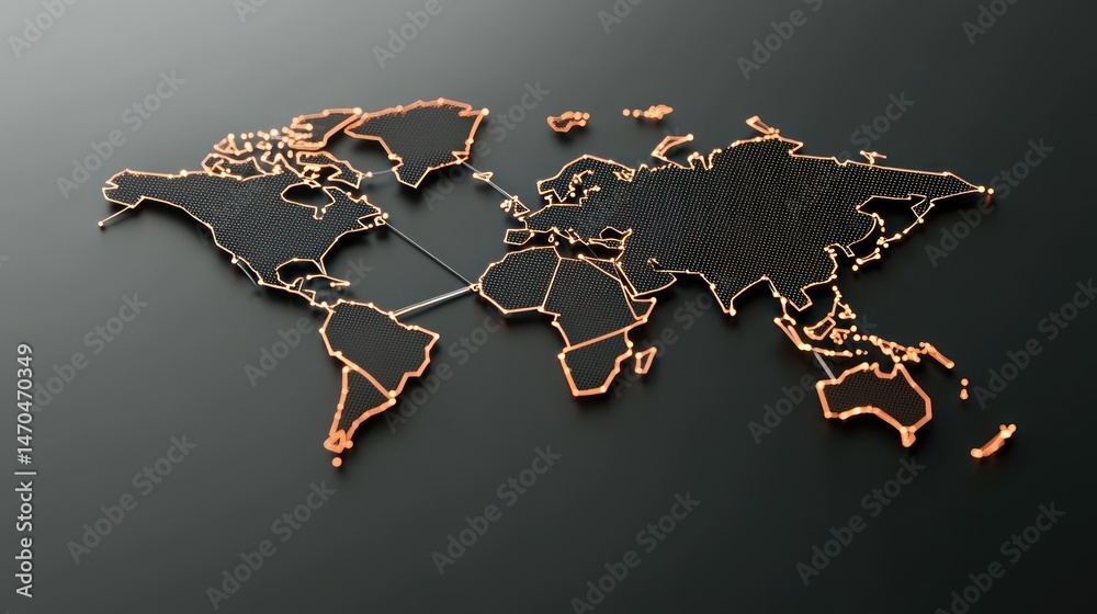 Aufkleber a detailed world map with connecting lines and golden outlines