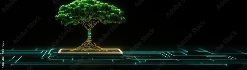 Poster A digital tree with roots growing from a smart device