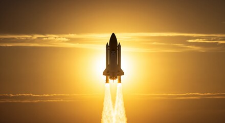 Rocket Launching Against a Golden Sunset  