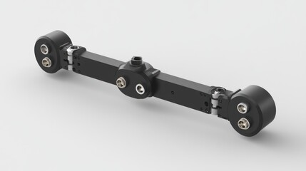 Detailed view of a black mechanical suspension component.