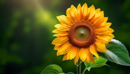 Obraz premium beautiful bright sunflower blooming against lush green background