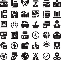 Business Glyph Icon Set – 36 Solid Vector Icons for Corporate, Finance, and Productivity Design