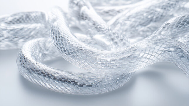 Transparent snake-like object coiling over a smooth surface in a well-lit setting