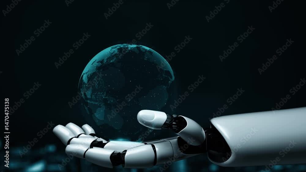Poster futuristic robot artificial intelligence enlightening ai technology development and machine learning