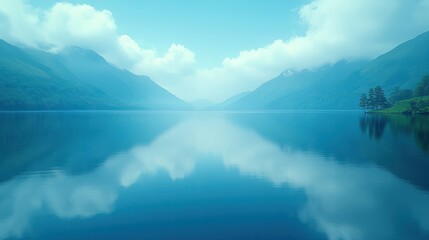 Misty lake and mountains